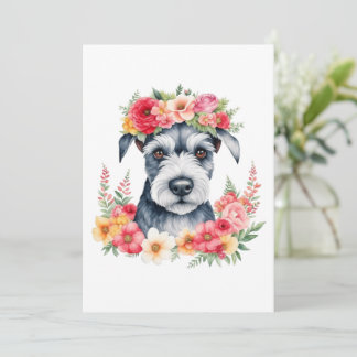 Mini Schnauzer Rosa Flowers Krona Red Gult White Julkort