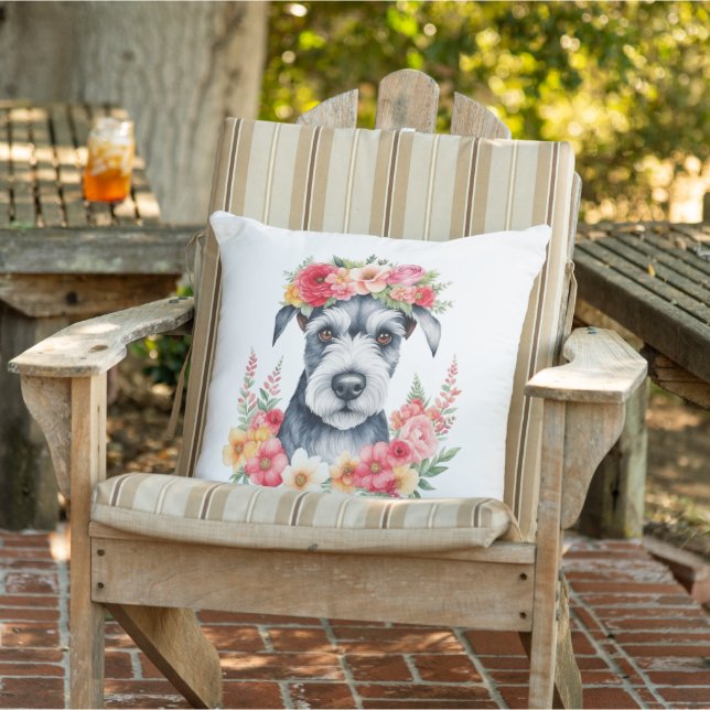 Mini Schnauzer Rosa Red Gult Peach White Flower Kudde (Stol)