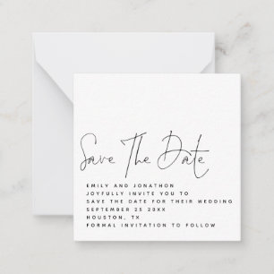 Mini Script Black White Bröllop spara datum Anteckningskort