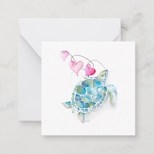 Mini Sea Turtle Valentines day Cards Anteckningskort (Framsida)