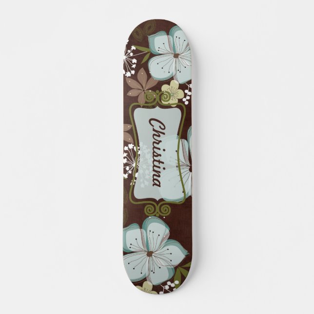 Mini Skateboard Hawaiian Blåa blommor Bräda 20 Cm (Framsida)