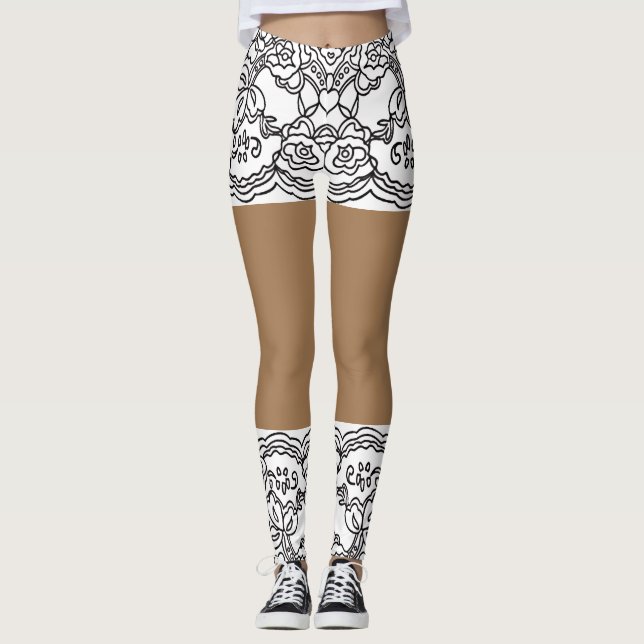 Mini Skirt Snöre Beige Leggings-XS-XL Leggings (Framsida)