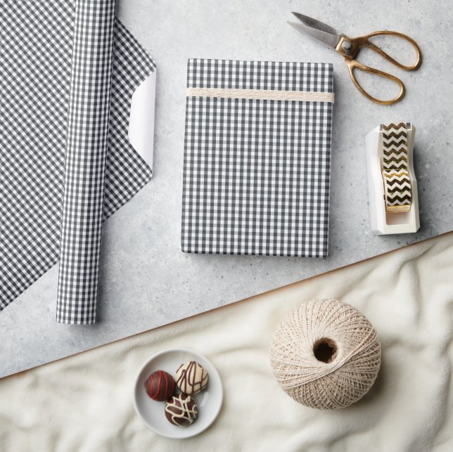 Mini skymningsblå Gingham-rutmönster på vit bakgru Presentpapper (Hantverk)