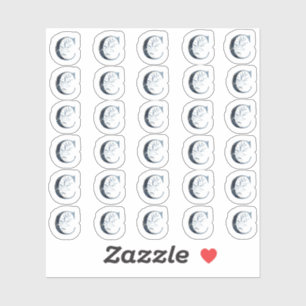 Mini Stickers Navy Blue Watercolor Brev "C" Klistermärken