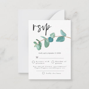 MINI STORLEK Blue Eucalyptus löv Bröllop OSA Anteckningskort