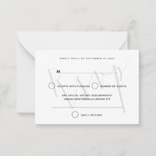 MINI STORLEK Elegant grått skripttextöverlägg RSVP Anteckningskort