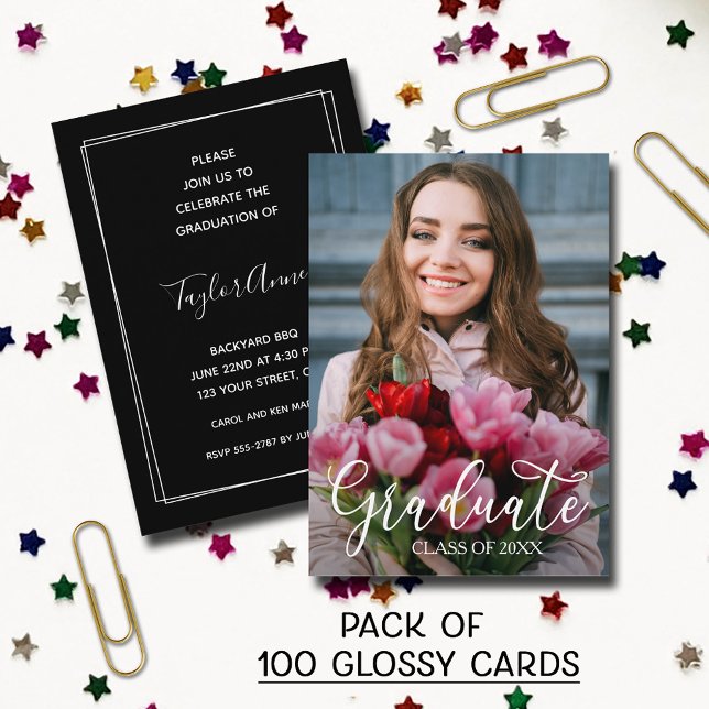 MINI Storlek Foto Examen Glansiga Inbjudningar (SOLD BY PACK OF 100 CARDS - MINI 3.5" x 2.5" Photo glossy graduation glossy invitations)
