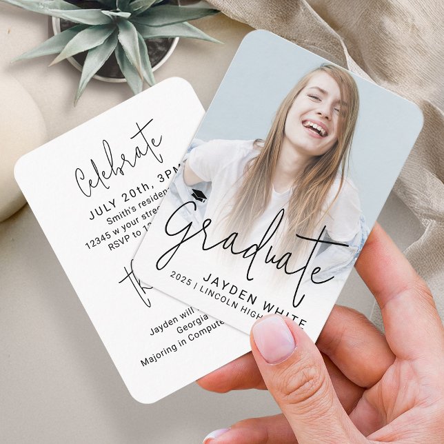 Mini Storlek Modern Script Photo Studenten Inbjuda Tilläggskort (Mini Size Modern Script Photo Graduation Invite)