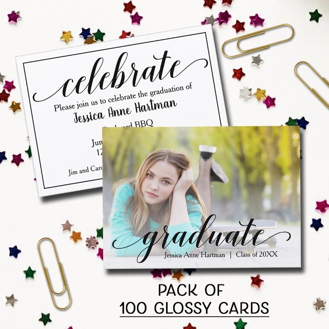 Mini Storleka Studenten-versaler för fotoutfoto In Visitkort (SOLD BY PACK OF 100 CARDS - MINI 3.5" x 2.5" Photo glossy graduation glossy invitations)