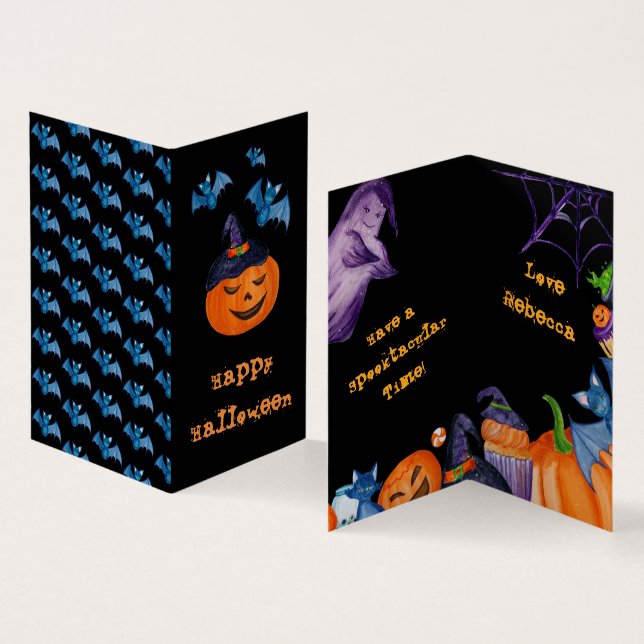 Mini-STORLEKT Happy halloween-klassrumskort Visitkort (In- och utsida)