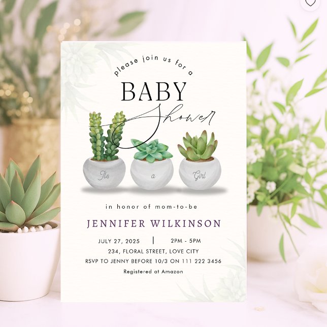 Mini Succulent Greenery Baby Shower Inbjudningar (Mini Succulent Greenery Baby Shower Invitation)