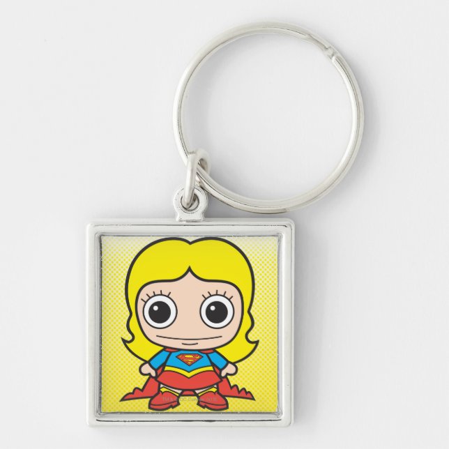 Mini Supergirl Fyrkantig Silverfärgad Nyckelring (Framsidan)