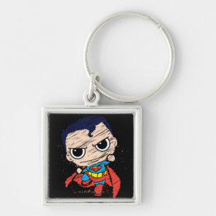 Mini Superman Sketch - Flygning Fyrkantig Silverfärgad Nyckelring