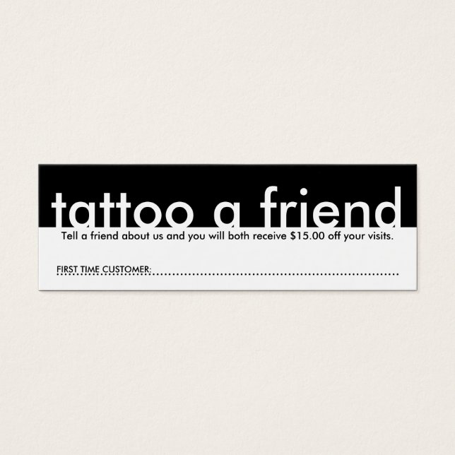 Mini tatto en vän litet visitkort (Framsidan)