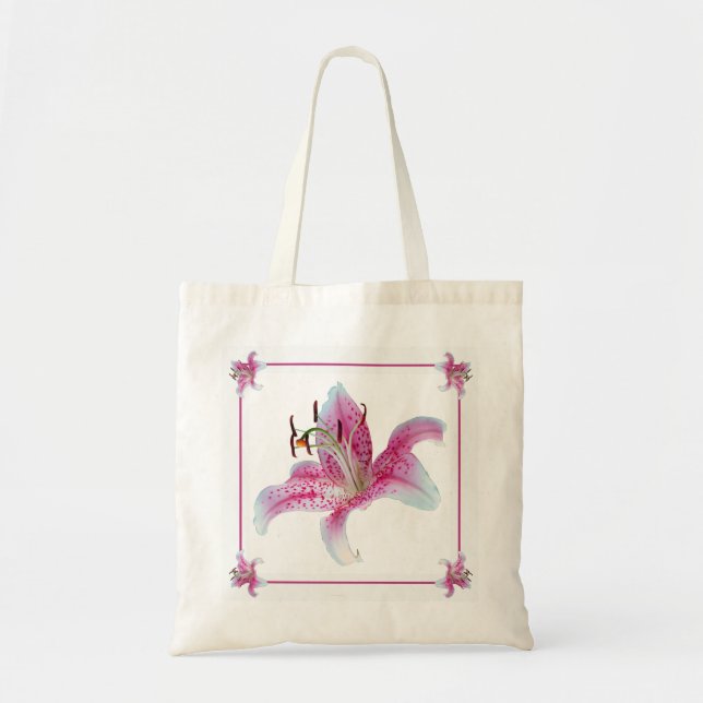 Mini Tiny Tote Stargazer Lilies med ditt namn Tygkasse (Framsidan)