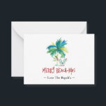 Mini Tropical Beach-julkort Anteckningskort<br><div class="desc">Dessa mini-tropiska julkort från stranden har en öinspirerad exotisk handflatan träd och söt helgdag som bär en Bahama-skjorta och sandaler i röda och grönt. "Merry Beach-mas" i ord är försedd med handskrivna bokstäver. Använda mallen fält för att lägga till personligen hälsning. Ett roligt och charmerande val för presentemballering för vänner...</div>