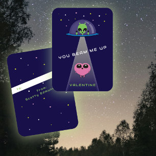 Mini UFO Alien Hjärtat Bortförande Barn Valentinsk Anteckningskort
