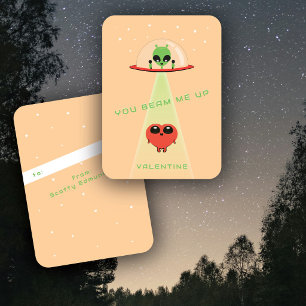 Mini-UFO-utomjording bortför hjärta barn valentink Anteckningskort