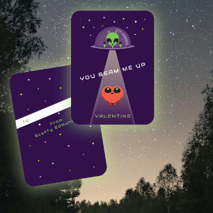 Mini-UFO-utomjording bortför hjärta barn valentink Anteckningskort