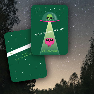 Mini-UFO-utomjording bortför hjärtat barn valentin Anteckningskort