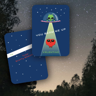 Mini UFO-utomjording kidnappning av hjärtat barn v Anteckningskort