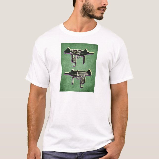 Mini Uzi Sub Maskin Gun om Grönt Tröja (Framsida)