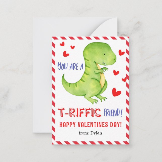 Mini Valentine Card-för barn i klass T-Rex Anteckningskort (Framsida)