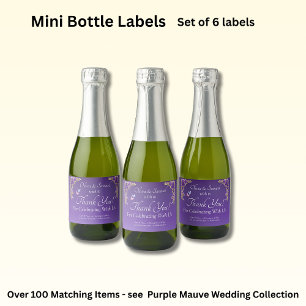 Mini Vin Flaska-etiketter, Lila Mauve Flowers Vin