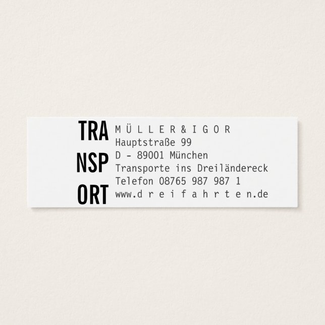 Mini Visitenkarten Transporte Kurier Fahrer Litet Visitkort (Baksidan)