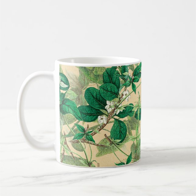 Mini vita blommor med löv mönster kaffemugg (Vänster)