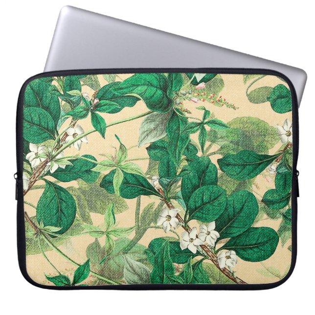 Mini vita blommor med löv mönster laptop fodral (Framsidan)