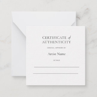 Mini White Certificate of Authenticity for Art Anteckningskort