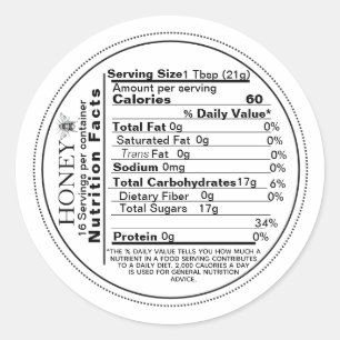 Mini White Nutrition Facts Vintage Bee Honungsetik Runt Klistermärke