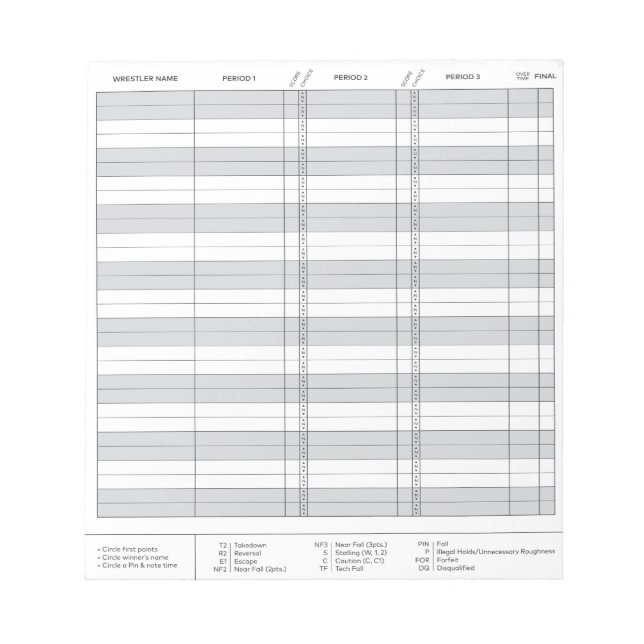 Mini Wrestling Score Pad Anteckningsblock (Framsida)