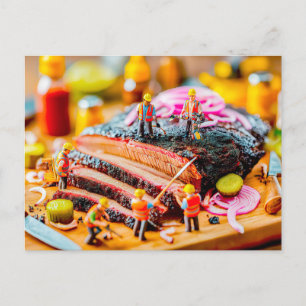 miniarbetare som grillar tonfiskstek helg vykort