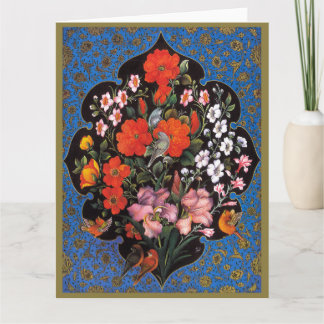 Miniatura del arte persa con escudo de flores y av kort