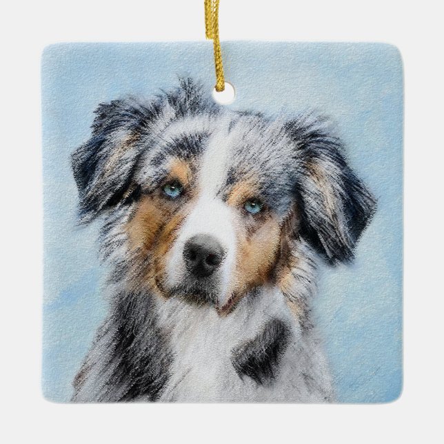 Miniature American Shepherd Painting - Hund Art Julgransprydnad Keramik (Framsida)