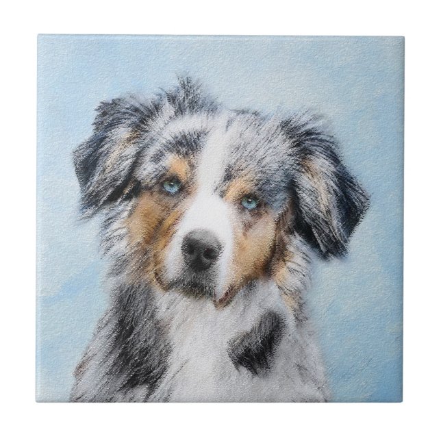 Miniature American Shepherd Painting - Hund Art Kakelplatta (Framsidan)
