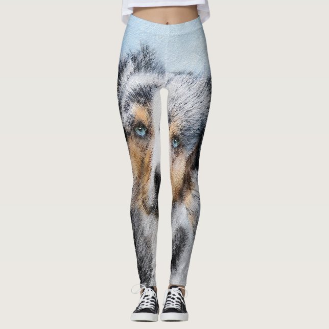 Miniature American Shepherd Painting - Hund Art Leggings (Framsida)