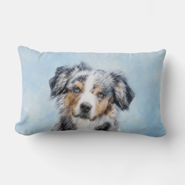 Miniature American Shepherd Painting - Hund Art Lumbarkudde (Framsida)