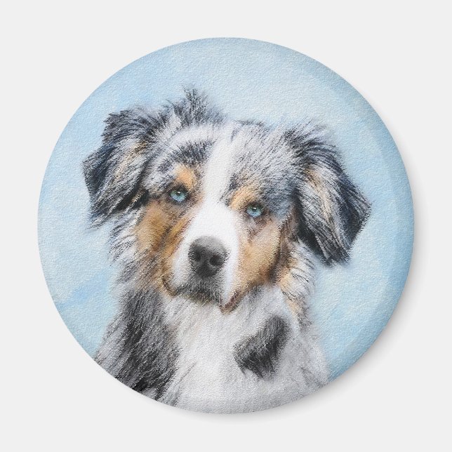 Miniature American Shepherd Painting - Hund Art Magnet (Framsidan)