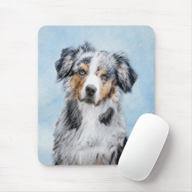 Miniature American Shepherd Painting - Hund Art Musmatta (Med mus)