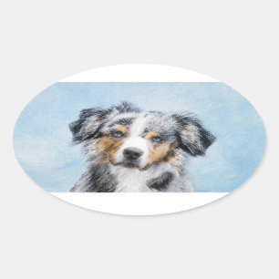 Miniature American Shepherd Painting - Hund Art Ovalt Klistermärke