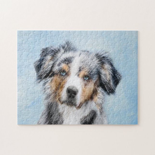Miniature American Shepherd Painting - Hund Art Pussel (Horisontell)