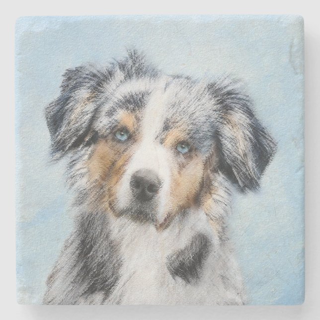 Miniature American Shepherd Painting - Hund Art Stenunderlägg (Framsidan)