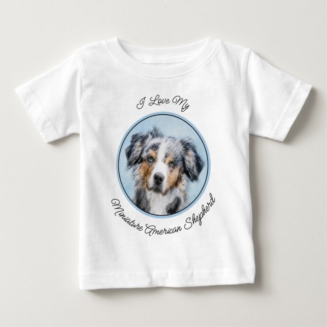 Miniature American Shepherd Painting - Hund Art T Shirt (Framsida)