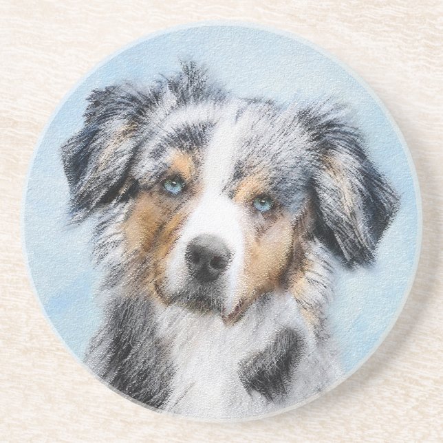 Miniature American Shepherd Painting - Hund Art Underlägg (Framsidan)