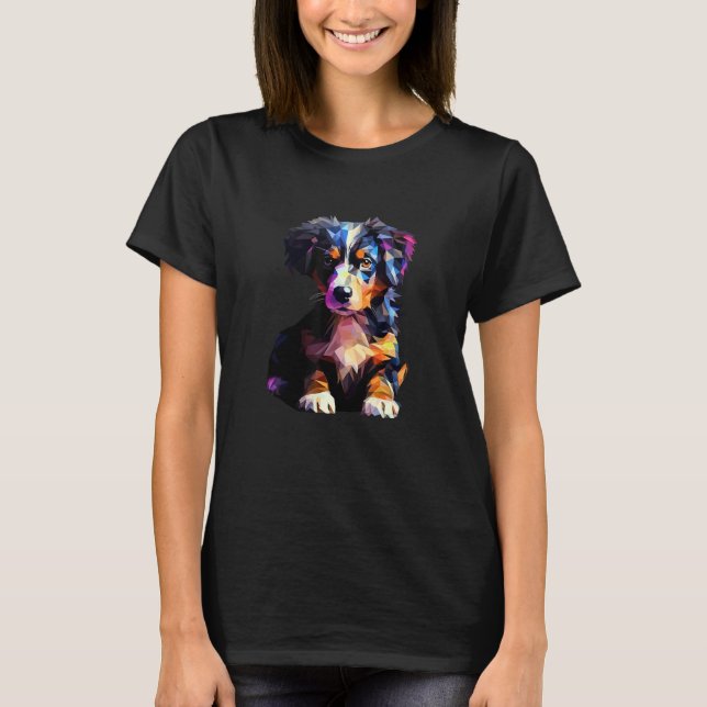 Miniature American Shepherd Puppy Dog Pop Art T Shirt (Framsida)