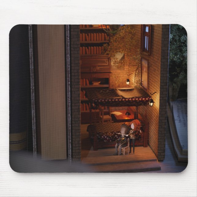 Miniature bok nook diorama - fiender till älskare musmatta (Framsidan)