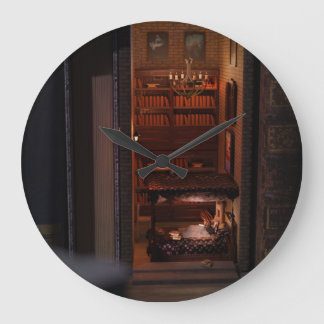 Miniature bok nook diorama - läs i sängen stor klocka